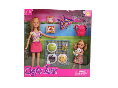 Кукла DEFA 8282 (24шт) 22см, с дочкой 13см, пикник, собачка, рюкзак, возд.змей, в кор-ке,25-25,5-5см