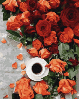 Картина по номерам 40*50 Кофе з запахом роз