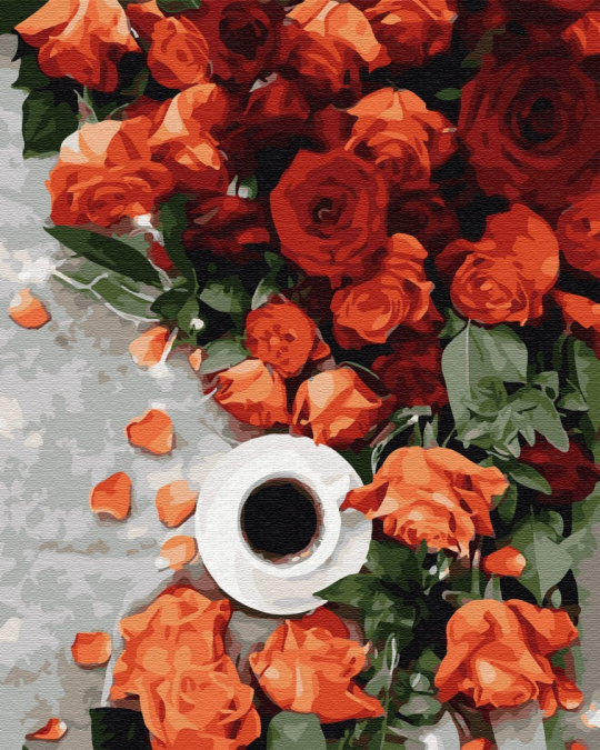 Картина по номерам 40*50 Кофе з запахом роз Фото
