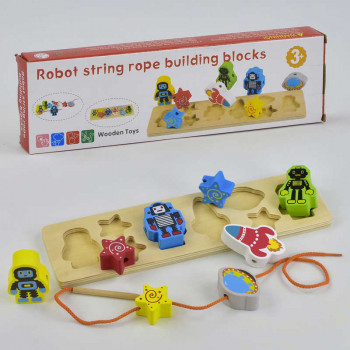 Деревянная игра 2 в 1 рамка-вкладыш - шнуровка роботы