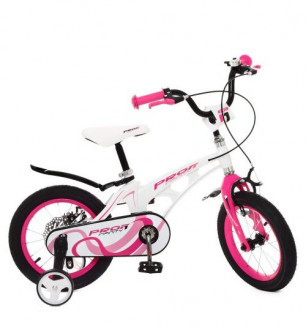 Велосипед детский PROF1 14д. LMG14204 (1шт) Infinity,магнез.рама,бел-розов.,звонок,доп.кол