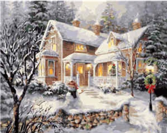 Набір для розпису по номерах VA-1594 &quot;Садиба під снігом на різдво&quot;, розміром 40х50 см Фото