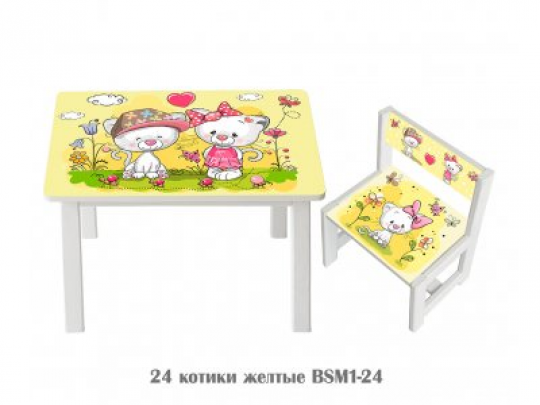 Детский стол и укреплённый стул BSM1-24 Yellow kitties - Котитки жёлтые Фото