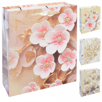 Пакет подарочный бумажный Цветы оригами 43*30*12см C25268-1 (360шт)