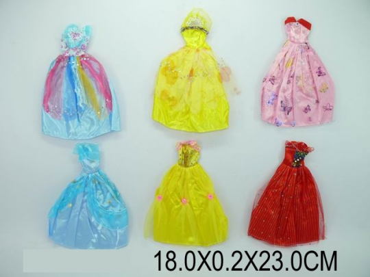 Платья для кукол, 6 видов, в п/э 18х0,2х23 /600-2/ Фото