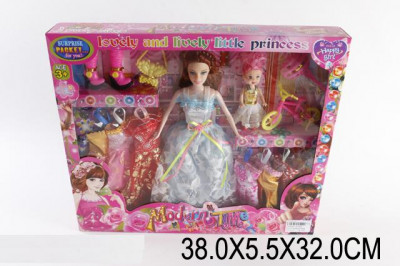 Кукла типа &quot;Барби &quot; 2168A (48шт/3) с мал.куклой, одеждой, обувью, аксесс, в коробке 38*5, 5*32см