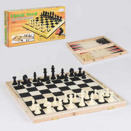 Шахматы деревянные С 36816 (24) 3 в 1, в коробке Фото