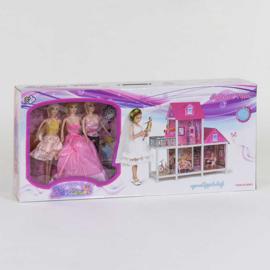 Домик кукольный 66883 (3) 2 этажа, 3 куклы, в коробке Фото