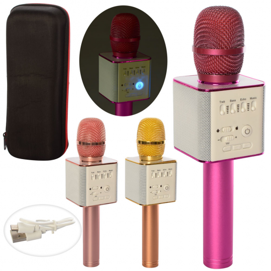Микрофон Q9 (20шт) 24,5см,аккум, Bluetooth,USBзар, 3цвета, в чехле, 29-12,5-8см Фото