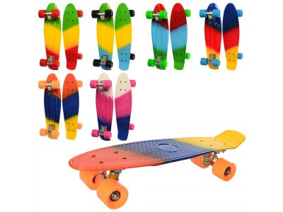 Скейт MS 0746-3 (6шт) пенни,56,5-15см,алюм.подвеска,колесаПУ,подшABEC-7,радуга,микс цветов