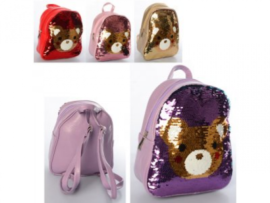 Рюкзак MK 4222 (30шт) 22-19-8см,миша,1отд,застежка-молния,пайетки, 4цвета, в кульке Фото
