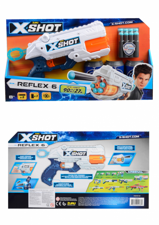 X-Shot Скорострельный бластер EXCEL Reflex (3 банки, 8 патронов) 40*6,5*22см Фото