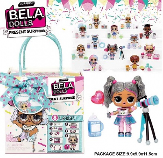 Игровой набор BELA DOLL 12видов, куколка+аксессуары,упаковка в виде пакета подарочного  9,9*9,9*11,5см /108-2/ Фото