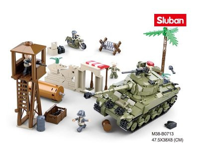 Конструктор SLUBAN M38-B0713 (12шт) военный,база,танк, мотоцикл,фигурки,790дет,в кор-ке,52-33,5-7см