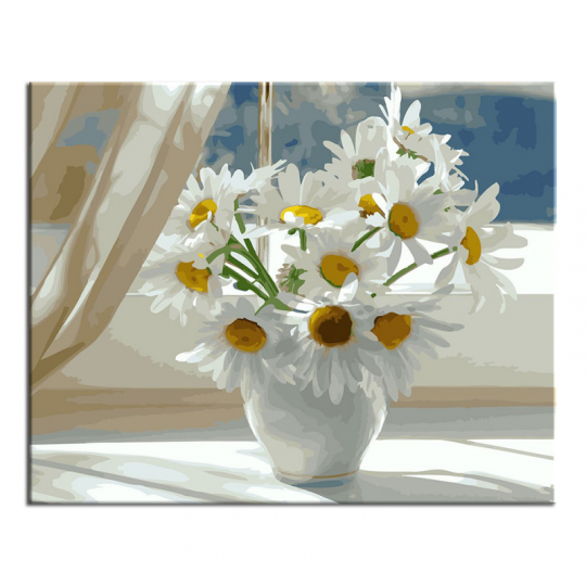 Картина по номерам 40х50 Ромашки в белой вазе (GX22637) Фото