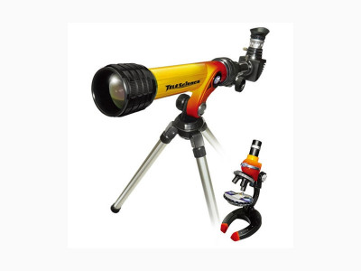 Набор микроскоп 100x250x500х + телескоп желто-красный 20/100