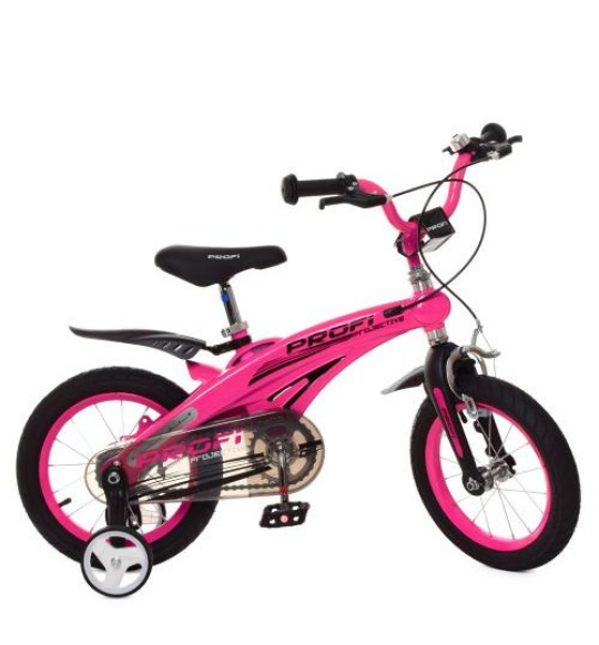 Велосипед детский PROF1 14д. LMG14126 (1шт) Projective,магнез.рама,малиновый, доп.колеса Фото