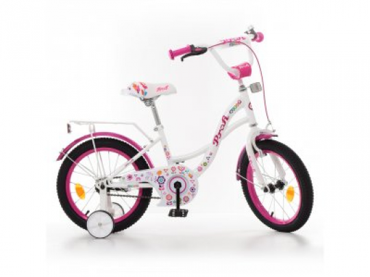 Велосипед детский PROF1 14д. Y1425 (1шт) Bloom, бело-малинов.,звонок,доп.колеса Фото