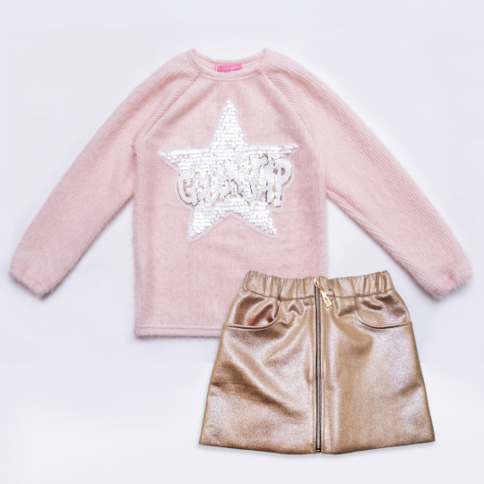 Комплект SmileTime для девочки свитер и юбка Holiday, пудра Фото