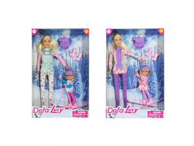 Кукла DEFA 8356 (24шт) 29см, дочка 3см, лыжи, рюкзак, 2 вида, в кор-ке, 20,5-32-5см