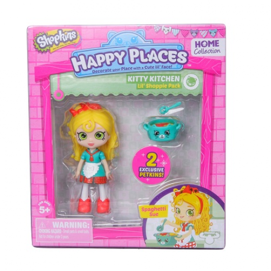 Кукла HAPPY PLACES S1 – СЬЮ СПАГЕТТИ (2 эксклюзивных петкинса, подставка) Фото