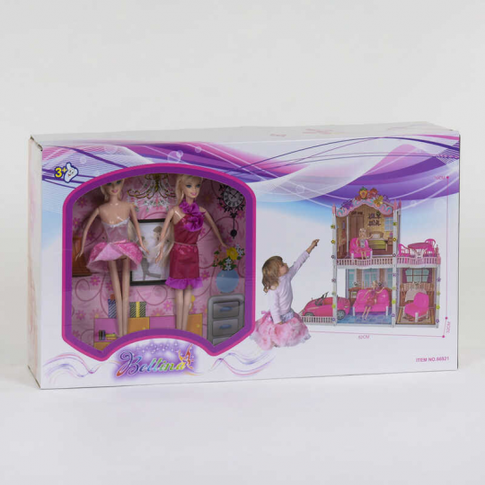 Домик кукольный 66921 (3) 2 этажа, 2 куклы, машина, с аксессуарами, в коробке Фото