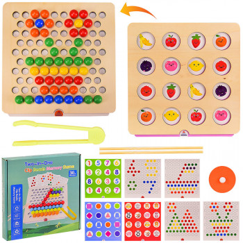Деревянная мозаика 2в1 WD2701 (40шт)игра на память, мозаика с трафаретами, в коробке 24*24*4.5 см, р-р игрушки – 22.5*22.5*1 см