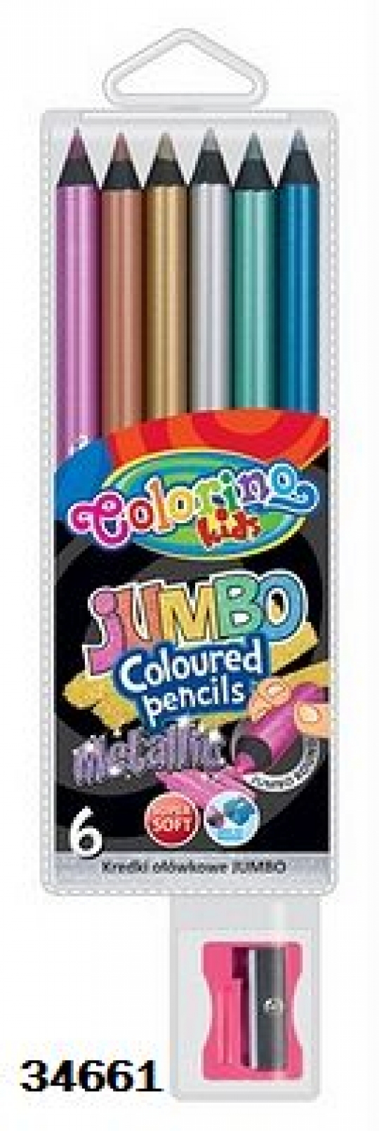 Карандаши &quot;JUMBO&quot; цветные, круглые, metallic, 6 цветов, ТМ Colorino Фото