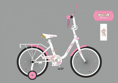 Велосипед детский PROF1 16д. Y1685 (1шт) Ballerina,SKD45,бело-розовый,звонок,фонарь,доп.кол
