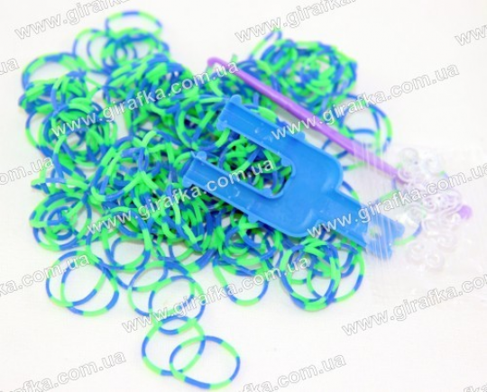Полосатые резинки для плетения 200 штук сине-зеленые Фото