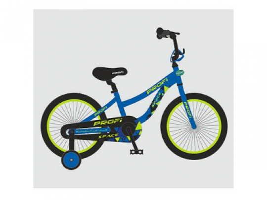 Велосипед детский PROF1 12д. T12151 (1шт)Space,синий,звонок,доп.колеса Фото