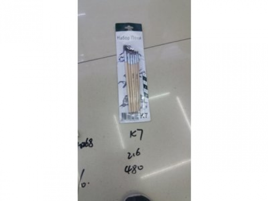 Кисточка K7 (480шт) пони, 6шт, №1,2,3.4.5.6, дерев.ручка, на листе, 28-8-0,5см Фото