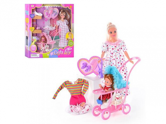 Кукла &quot;Defa Lucy &quot; 8049 беременная, с куколкой, коляской, одеждой, сумочкой, в коробке. Фото