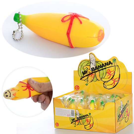 Игрушка MS 1464 (144шт) антистресс, банан с секретом 10,5см, в кульке, 24шт в дисплее, 24-16-11см Фото