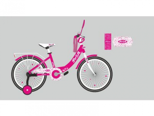 Велосипед детский PROF1 18д. XD1813 (1шт) Princess,малиновый,свет,звонок,зерк.,доп.колеса Фото