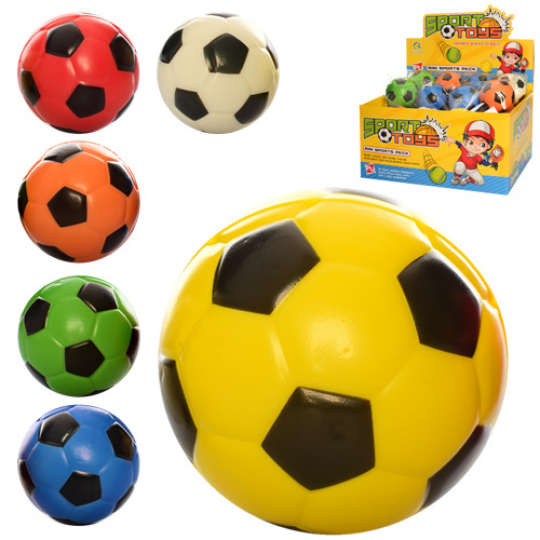 Мяч детский фомовый E3012 (576шт) 7см, футбол, 24шт(6цветов) в дисплее, 29,5-22,5-15см Фото