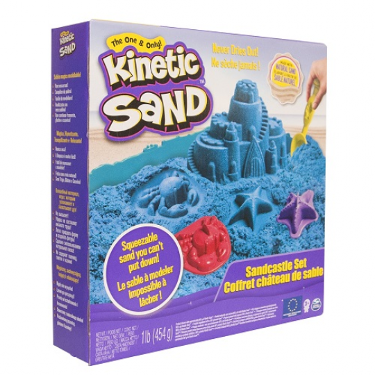 Набор песка для детского творчества - KINETIC SAND ЗАМОК ИЗ ПЕСКА (голубой, 454 г, формочки, лоток) Фото