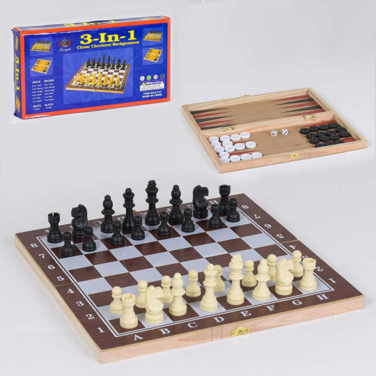 Шахматы деревянные С 36810 (80) 3 в 1, в коробке Фото