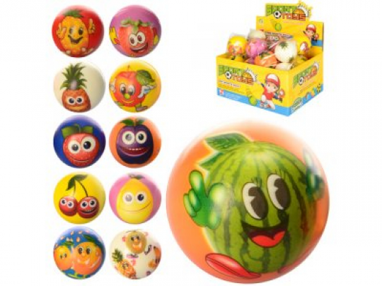 Мяч детский фомовый E2520 (864шт)  6см, фрукты, 24шт(микс видов) в дисплее,25-18,5-12,5см Фото