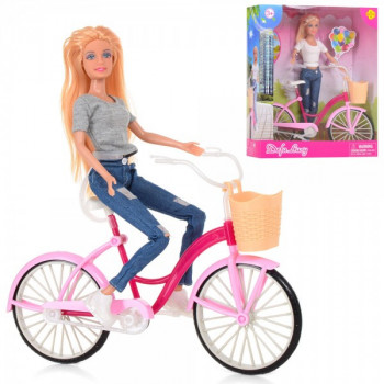 Кукла DEFA 8361-BF  28 см, велосипед 27 см, 2 вида, в коробке, 27-32,5-10 см