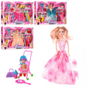 Кукла с нарядом YX032D (30шт) 28см,дочка10см,платья,коляска,шлем,бутылоч,микс видов,кор,55-33-5,5см