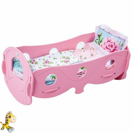Кроватка для кукол Розовая с постельным бельем  48*25*23см Фото