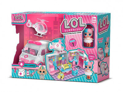 Набор с куклой QL 049-1 (12) машина трансформируется, с аксессуарами, 2 куклы, в коробке