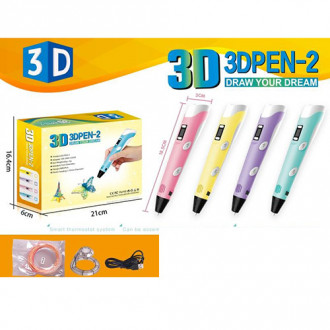 3D ручка 168-Y (15шт)  19см, тип филамента(пластик) - PLA(4цвета), USBшнур, в кор-ке, 21-16,5-6см