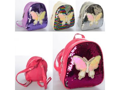 Рюкзак MK 4221 (30шт) 19-17-6см, бабочка, 1отд,застежка-молния,пайетки, 4цвета, в кульке