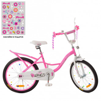 Велосипед детский PROF1 20д. SY20191 (1шт) Angel Wings,розовый,свет,звонок,зерк