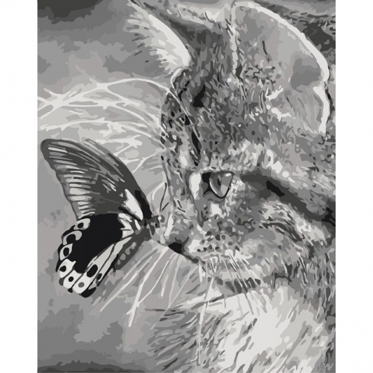 Роспись по номерам Животные, птицы &quot;Котенок и бабочка&quot;, в термопакете 40*50см Фото