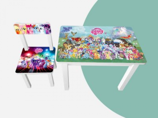 Детский стол и укреплённый стул BSM1-M02 Little Pony Colors - Пони цветные Фото