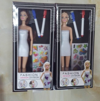 Кукла типа &quot;Барби&quot;Модельер&quot; 6009АВ (1640157) (72шт/2)2 вида,маркер и ластик для разукр.платья,накл,