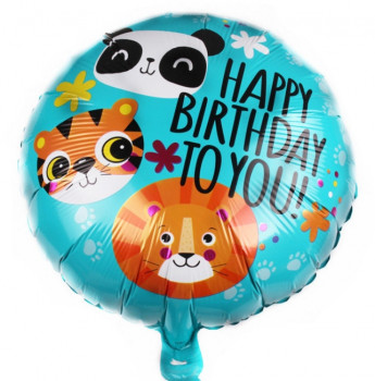 Фольгированный шар Happy Birthday панда, тигр, лев